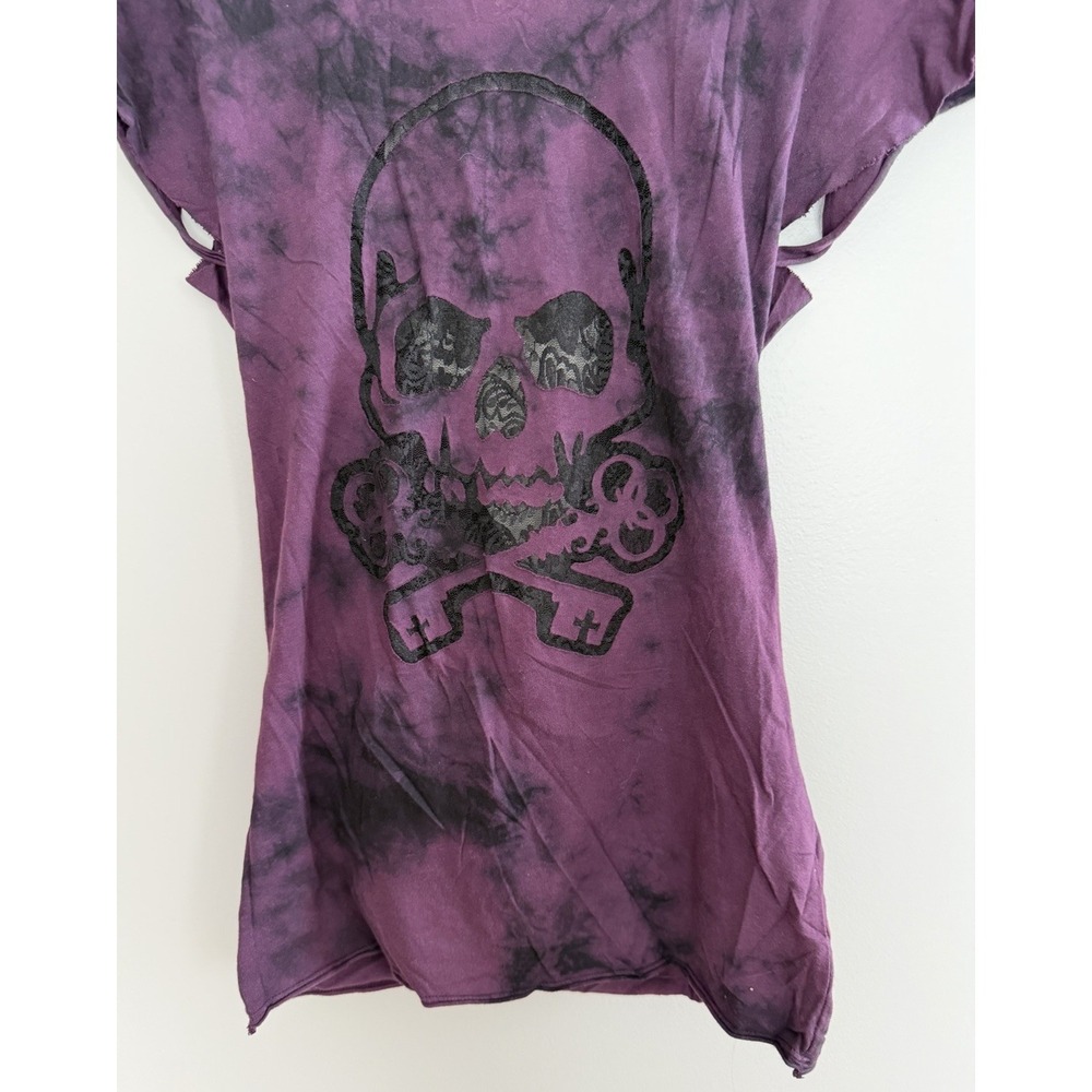 Affliction Belvedere Tie-Dye Shirt Open Back‎ Y2K Grung Purple Womens Size Small - Picture 5 of 10